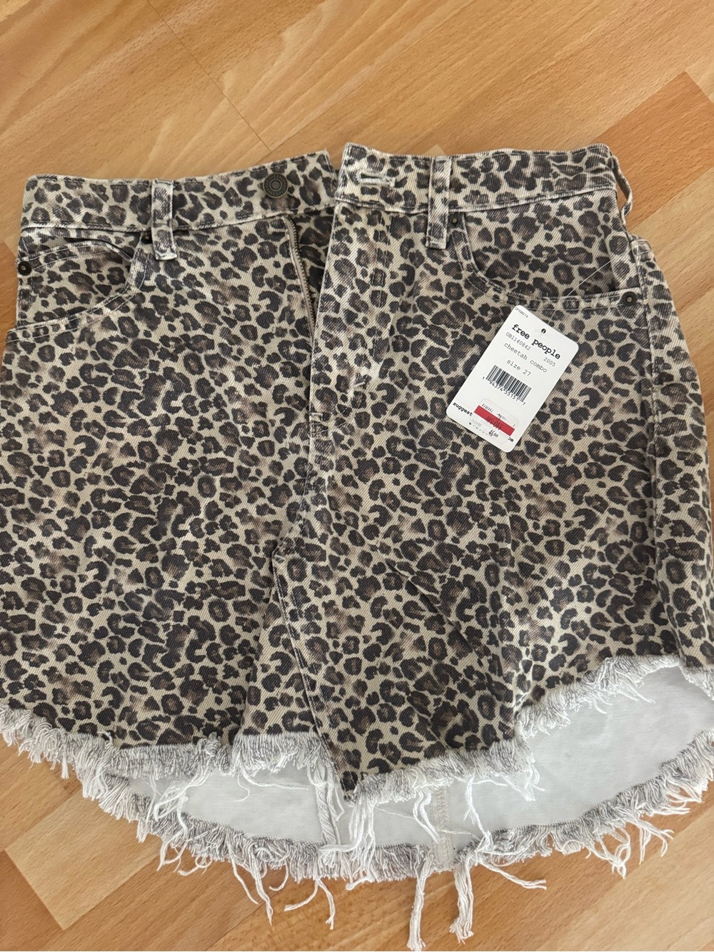 Free People Leopard Print Denim Skirt